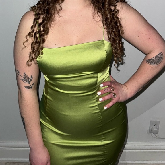 Sunday Best Lime Green Satin Mini Dress - Picture 4 of 4